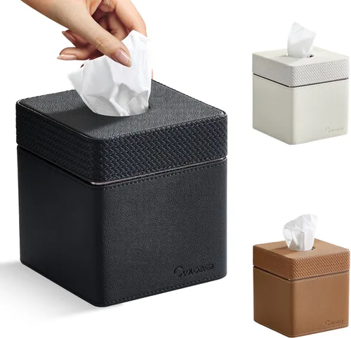 Miniatura 15 de Cubierta para Caja de Paños Cuadrada, Organizador Moderno de Cubo de Paños de Cuero PU Decorativo - Crema Albaricoque