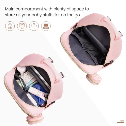 Miniatura 6 de LOVEVOOK Mochila para pañales, bolsa de bebé acolchada con cambiador y soporte para chupete, bolsas de pañales de viaje impermeables para bebés Rosa