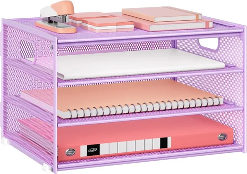 Miniatura 15 de Lavatino Bandeja organizadora de papel de escritorio de 3 niveles, bandeja de archivos de metal de malla negra para escritorio, suministros