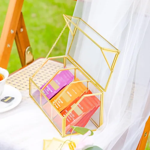 Miniatura 8 de NCYP Organizador de bolsas de té de vidrio con tapa, caja de almacenamiento pequeña de 3 ranuras para bolsitas de té, vitrina de mostrador