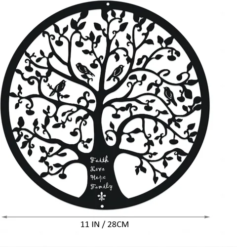Miniatura 3 de ESTART Adorno de pared de 28 cm con diseño de árbol de la vida, escultura colgante de metal, placa familiar, decorativa para balcón, porche