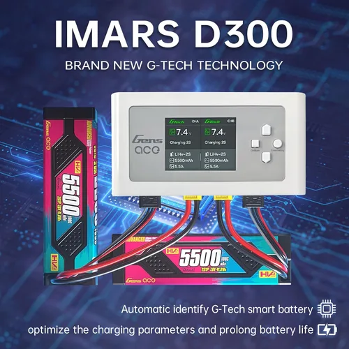 Miniatura 4 de Lipo Cargador de batería, cargador Gens Ace IMARS D300 G-Tech Series Smart Dual Lipo Balance Charger 16A AC 300W DC 700W (350W* 2) Cargador de Blanco