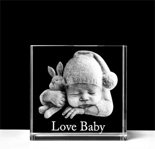 Miniatura 4 de Marco de fotos de cristal personalizado para amantes de la familia, álbum de fotos, marco de fotos láser con base LED para boda (2.0 x 2.0 x 3.1 in)