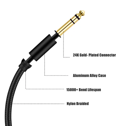 Miniatura 5 de Cable de instrumento TRS de 1/4 pulgadas de 3 pies, TRS de 0.250 in a 0.250 in TRS Cable de audio estéreo macho a macho de ángulo recto a recto