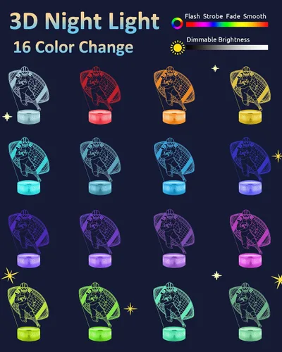 Miniatura 2 de Attivolife Luz nocturna de jugador de fútbol americano para niños, lámpara LED de ilusión de rugby 3D, 16 colores cambiantes con control remoto