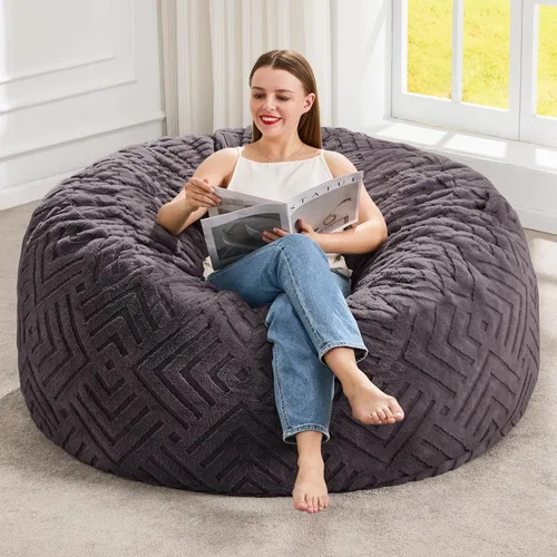 Miniatura 25 de Hobestluk Sillas de Puf para Adultos, Silla de Puf con Relleno, Bolsas Grandes con Funda de Felpa en Relieve, Sillas de Puf Gigantes para Adultos