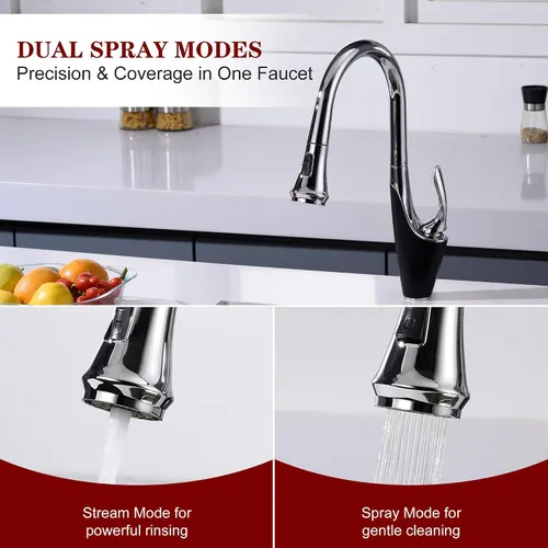Miniatura 4 de sumerain Grifo de cocina de un solo orificio con rociador extraíble, grifo de fregadero de cocina de acero inoxidable de una sola manija, cromo