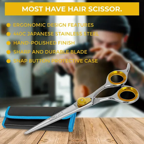 Miniatura 6 de SHARF Gold Touch Barber - Tijeras de peluquería de acero inoxidable japonés 440c de 6.5 pulgadas, tijeras de peluquero profesionales para hombres