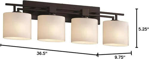 Miniatura 2 de Justice Design Group Fusion - Barra de baño con 4 luces, acabado negro mate con pantalla de vidrio artesanal de ópalo