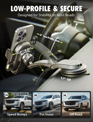Miniatura 7 de Bracketron OneClick - Soporte para teléfono y cargador de automóvil de perfil bajo, soporte universal para automóvil, diseño inteligente de rotación