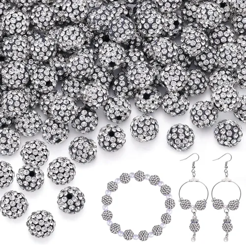 Miniatura 33 de 100 cuentas de diamantes de imitación de 0.394 pulgadas para la fabricación de joyas, 10 cuentas redondas brillantes de discoteca de Shamballa