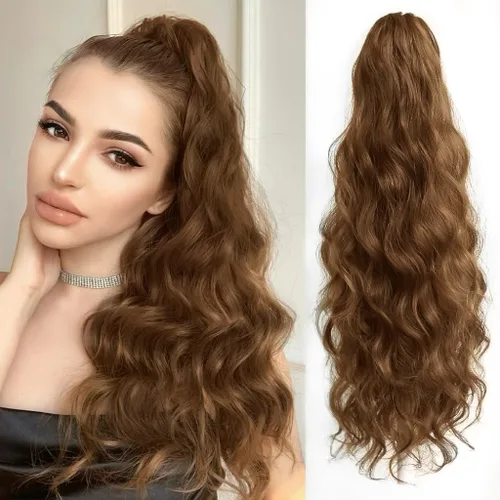 Miniatura 23 de Extensión de cola de caballo ondulada y rizada de 20 pulgadas de largo, peluca sintética de cola de caballo falsa con clip, extensiones de cabello