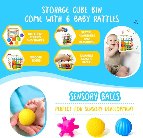 Miniatura 4 de Juguetes Montessori para bebés de 0-3-6-12 meses, juguetes 6 en 1 para bebés de 4, 5, 6, 7, 8, 9 meses, juguetes apilables de bloques para bebés