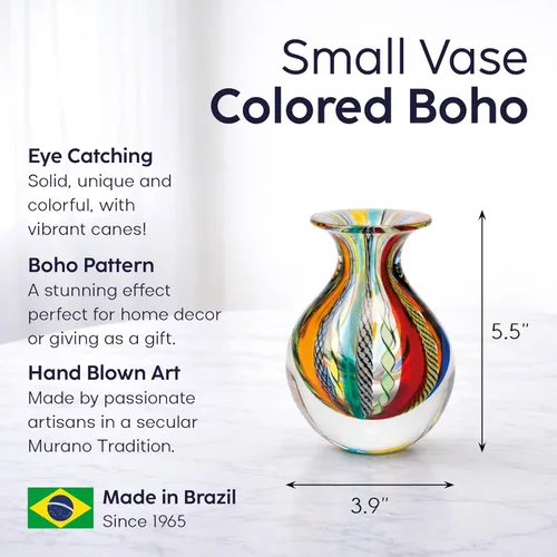 Miniatura 2 de Ca D Oro Florero Pequeño Boho con Cañas Azul/Verde Soplado a Mano Estilo Murano Art Glass - Modelo Nº 3