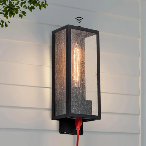 Miniatura 7 de Luz de Porche con Salida GFCI, Accesorios de Iluminación Exterior en Negro Mate, Lámpara de Aluminio Impermeable para Exteriores con Vidrio