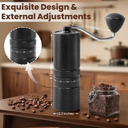 Miniatura 2 de Molinillo de café manual con 60 ajustes ajustables, molinillo de café portátil de mano con capacidad de 0.99 oz, molinillo de café cónico de acero