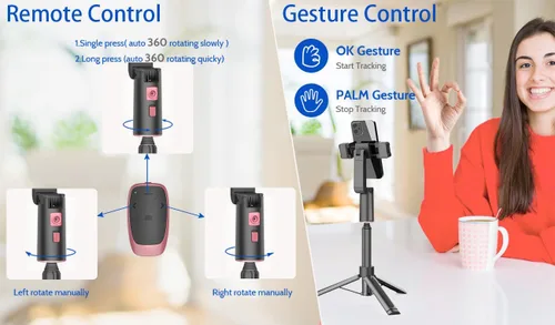 Miniatura 4 de Trípode extensible de seguimiento facial automático con luz, trípode giratorio 360, control de movimiento automático o manual, disparo de cámara