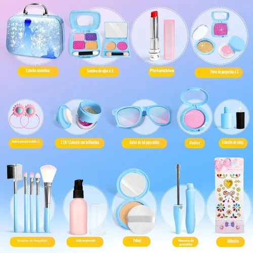 Miniatura 5 de INNOCHEER Maquillaje de Simulación para Niños Pequeños, Maquillaje Falso para Niñas Pequeñas, Juego de Maquillaje de Frozen para Niñas, Regalos