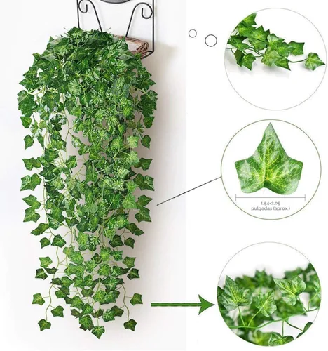 Miniatura 2 de Paquete de 12 enredaderas falsas para decoración de habitación, guirnalda de hiedra artificial con clip, flores verdes, plantas colgantes, hojas