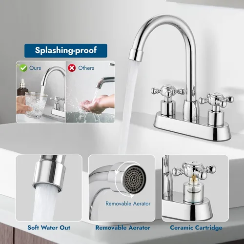 Miniatura 5 de Juego central de 4 pulgadas, grifo de lavabo de baño de doble mango cruzado, grifo para fregadero de baño, montado en cubierta, estilo vintage, casa