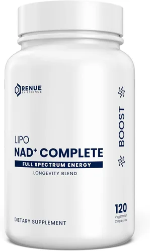RENUE by SCIENCE NAD+ Complete | 120 cápsulas de suplemento de NAD liposomal con NMN, NR y trigonelina, 210 mg de NMN y 160 mg de NAD por porción |
