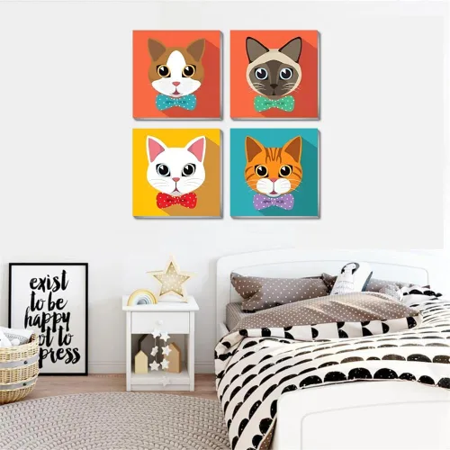 Miniatura 4 de Ammklfh Paquete de 4 pinturas enmarcadas para gatos por números, kit de pintura fácil por números para adultos principiantes Kdis, pintura acrílica