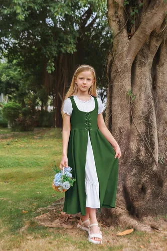 Miniatura 12 de Scarlet Darkness Vestido renacentista para niñas, disfraz de princesa medieval de dos piezas, 7-14 años