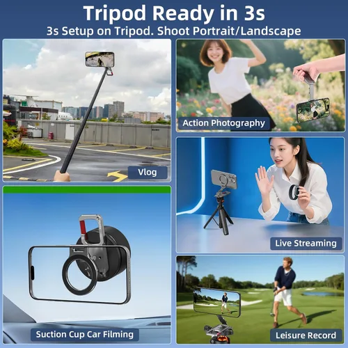 Miniatura 9 de Soporte magnético de teléfono para MagSafe, adaptador de trípode Maglock, imán de golf, gimnasio, soporte de entrenamiento, mosquetón de metal