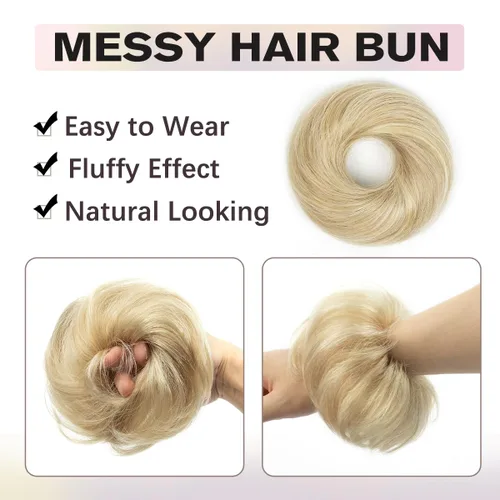 Miniatura 4 de Moño de Cabello Humano 100%, Moño Desordenado Pieza de Cabello Extensiones de Cabello Humano Real Moño de Cabello Rizado Natural Piezas de Cabello
