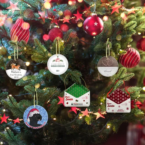 Miniatura 7 de Nuestro primer adorno de Navidad comprometido 2025 colgante de vidrio estampado – decoración rústica personalizada de corazones de granja – Círculo