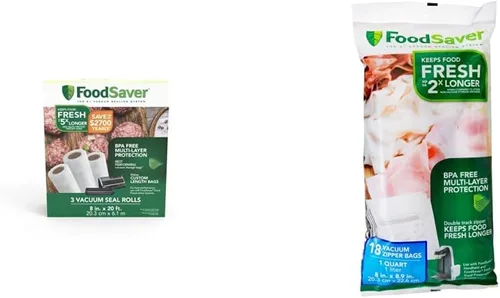 FoodSaver Bolsas selladoras al vacío, rollos para almacenamiento hermético de alimentos y Sous Vide, 8 x 20 pies (paquete de 3) y FoodSaver bolsas