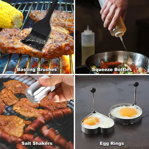 Miniatura 6 de ROMANTICIST - Juego de 29 piezas de accesorios para parrilla - Juego de espátulas Teppanyaki de parte superior plana con raspador, cubierta