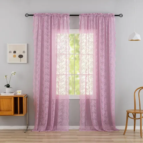 Miniatura 105 de YJ YANJUN Cortinas traslúcidas negras de 54 pulgadas de largo, panel de cortina de encaje gótico victoriano para cocina, cortinas cortas de Negro