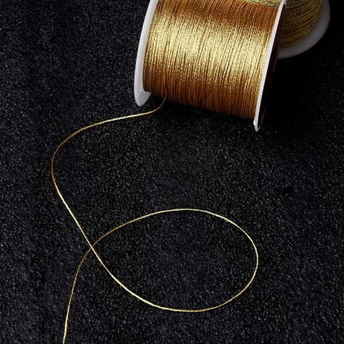 Miniatura 5 de Pengxiaomei Cuerda metálica dorada de 218 yardas/656 pies, cuerda de hilo dorado de 2 bobinas para hacer pulseras, hilo de fabricación de joyas