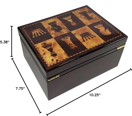 Miniatura 5 de HPL Caja de almacenamiento grande de ajedrez con bloqueo de color cereza y madera de Burlwood para hombres de hasta 4 3/4 pulgadas