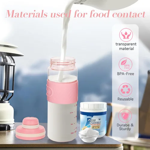 Miniatura 4 de Botella agitadora - 650ml/23oz, duradera y a prueba de fugas, perfecta para batidos de proteínas súper cremosos para el fitness - Rosa