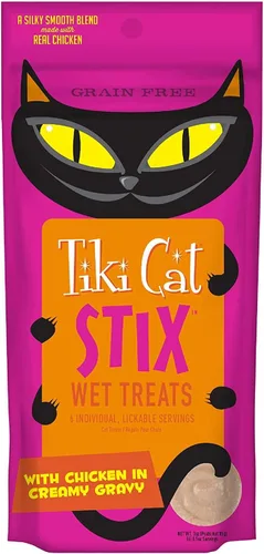 Miniatura 3 de Tiki Cat Stix - Golosinas húmedas Tiki Cat Stix sin granos, mezcla suave y sedosa en salsa cremosa de atún y pollo, con 10 toallitas para mascotas