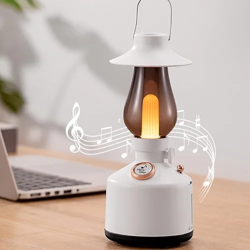 Miniatura 6 de Lámparas de mesa retro con altavoz Bluetooth, lámpara de noche de música vintage, altavoz Bluetooth de mano con luz de vela regulable, efecto