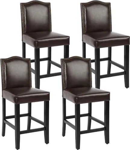 Miniatura 12 de LSSPAID Juego de 2 taburetes de bar, de 28.5 pulgadas, modernos tapizados de tela, taburetes de bar con respaldo de cabeza de clavo y patas de Beige