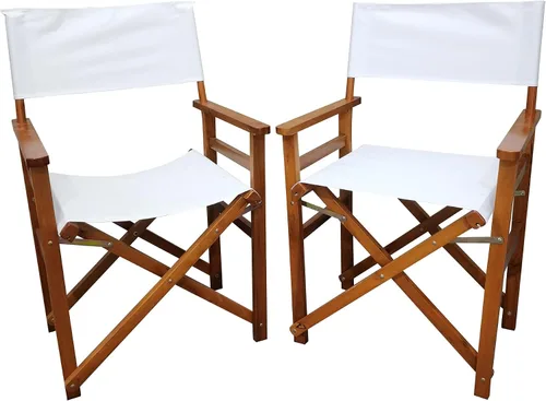 Juego de 2 sillas plegables de director de 19 pulgadas, altura clásica, marco de madera natural con lona blanca Marco natural - lienzo blanco
