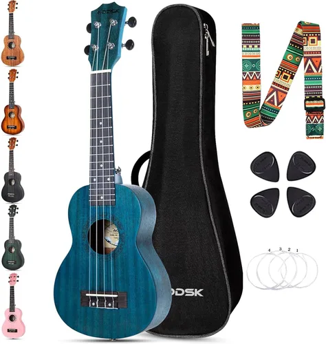 Miniatura 20 de AODSK Ukelele negro de concierto para principiantes de 23 pulgadas con correa para bolsa de concierto, cuerda de nailon, 4 púas, regalo de vacaciones