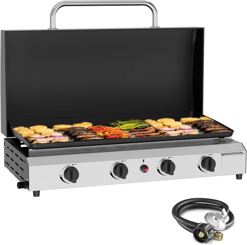Miniatura 10 de SKOK Parrilla de gas de 3 quemadores con campana, parrilla de propano para exteriores de 25.6 pulgadas, parrilla de gas portátil con parte superior