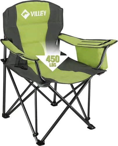 Miniatura 8 de VILLEY Silla de campamento, silla de campamento plegable de gran tamaño, sillas portátiles para exteriores con soporte de 450 libras con asientos