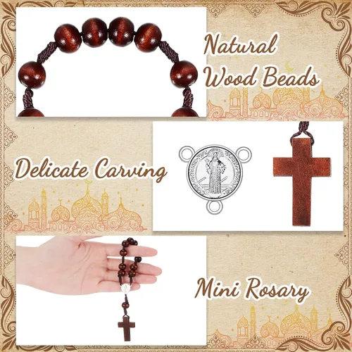 Miniatura 3 de Yinkin 30 piezas de rosario de bautismo, versículos bíblicos, recuerdos de bautismo, rosario de madera, cruces religiosas, regalos a granel con 30