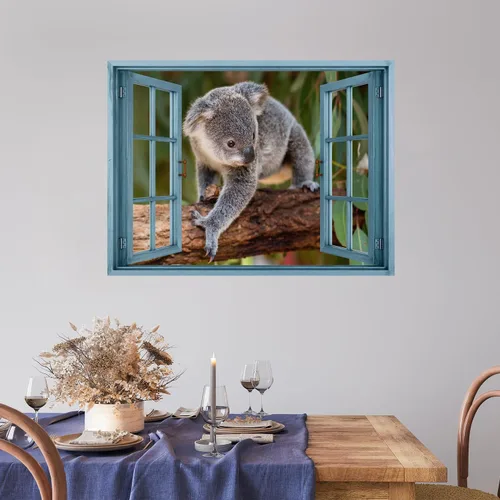 Miniatura 11 de wall26 Adhesivo decorativo para pared, diseño de oso y mariposa fuera de una ventana abierta, no se pega ni se pega, papel tapiz no tejido