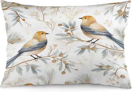 Miniatura 29 de Funda de almohada dorada de invierno con diseño de pájaros de nieve, Navidad, 12 x 20 pulgadas, diseño de Feliz Navidad, invierno, Navidad, cojín