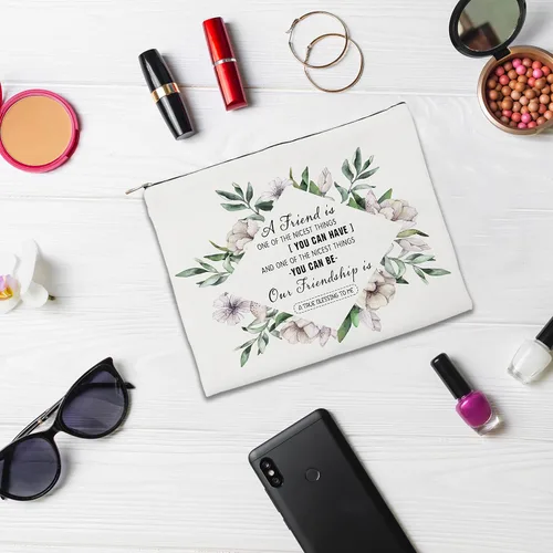Miniatura 4 de Regalo de cumpleaños para niñas, mujeres, amigas, bolsa de cosméticos, organizador de accesorios de lona con cremallera, un amigo es una