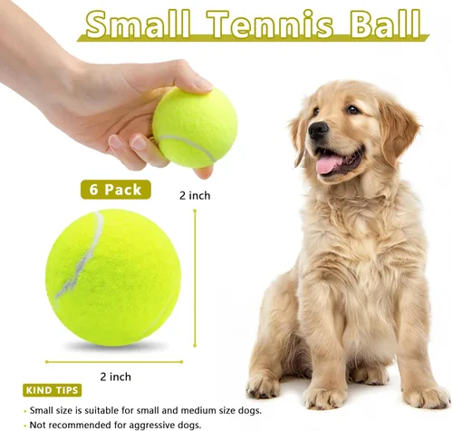 Miniatura 2 de Magicorange Paquete de 6 pelotas de tenis pequeñas, pelota de tenis chirriante de 2 pulgadas para perros, coloridas pelotas chirriantes fáciles