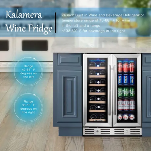 Miniatura 2 de Refrigerador de vino y bebidas de 24 pulgadas, refrigerador de vino de doble zona con capacidad para 20 botellas y 78 latas, control táctil digital