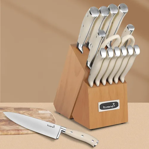 Miniatura 2 de Juego de cuchillos de cocina Kuisine, hoja de acero inoxidable de alto carbono ultra afilada, mango ergonómico, juego de cuchillos afilados